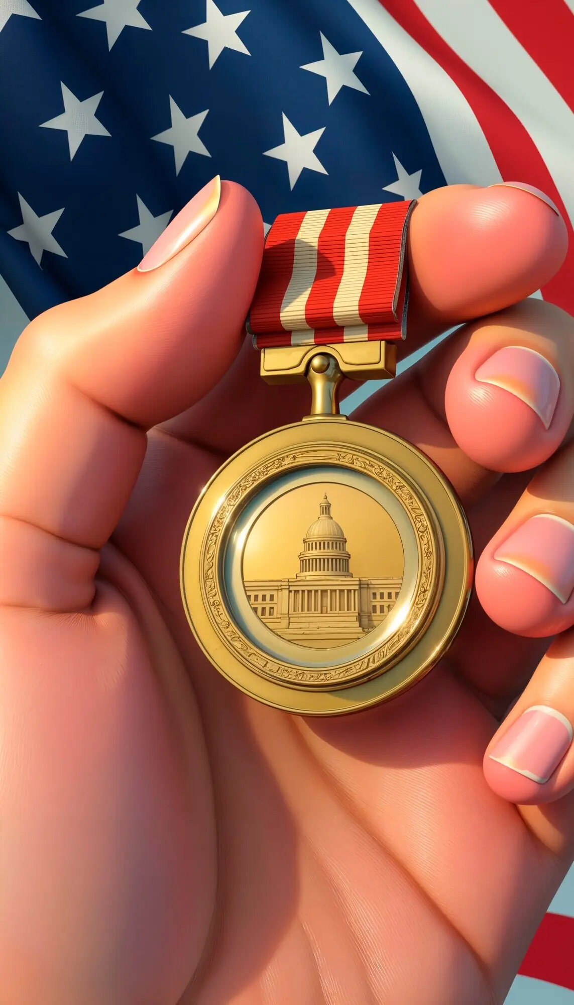Американская медаль Почёта на фоне флага США.